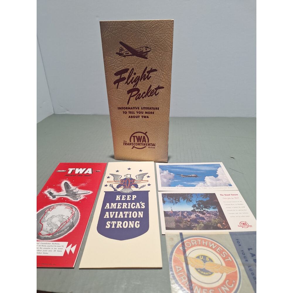 TWA 1945 Flight Packet COMPLETE WWII Airline Ephemera ATA Airmail Set- VG+